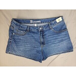 No Boundaries Women’s Denim Shorts Size 14 Mid Rise 5-Pocket Blue Jean